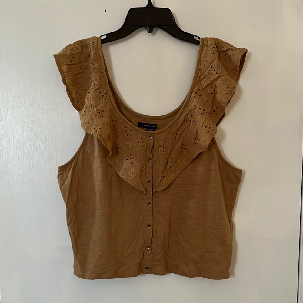 American Eagle Outfitters Tan Ruffled Crop Tank Top